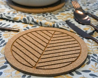 Great Flow - Cork trivet set of 3 pieces, 19 cm cork coasters, nature inspired design, pot plates, gift for she, Birthdaygift, tableware new