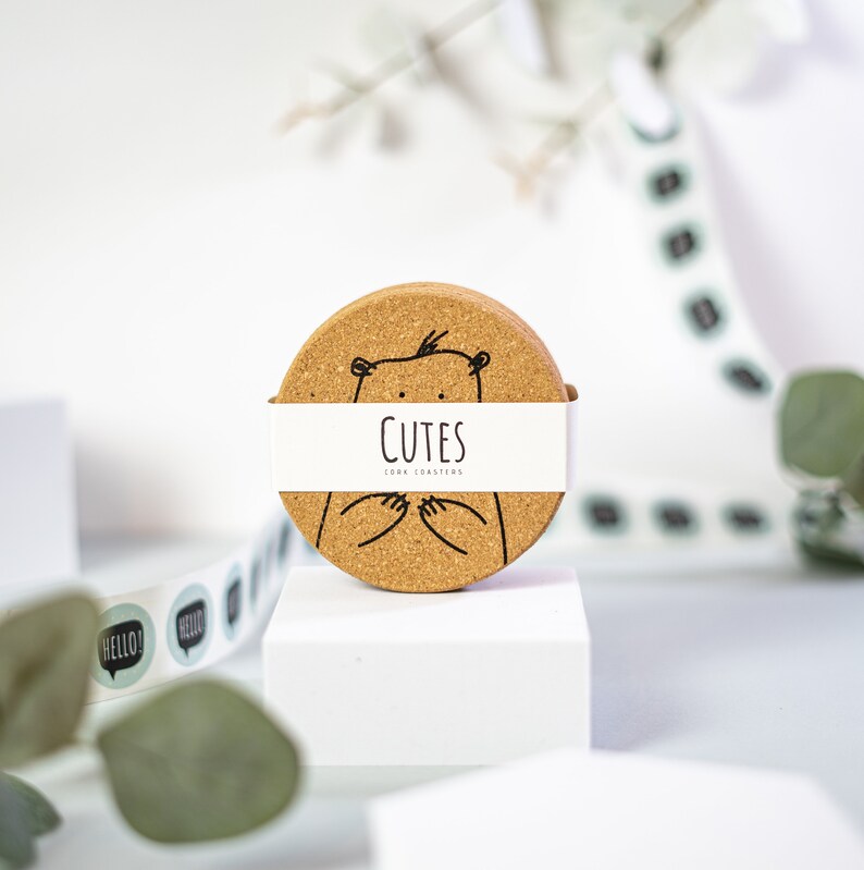Cutes Coaster Set Cute Round Cork Coasters Ecofriendly Etsy