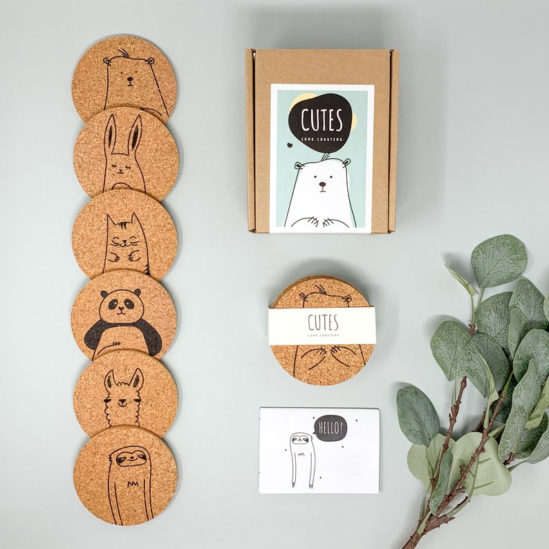 Cutes Cork coasters round set of 6 pieces ecofriendly Etsy