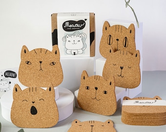 Meaow - Set da 6 graziosi sottobicchieri per bevande a forma di gatto, divertenti regali a tema gattino per gli amanti dei gatti, regalo per tè e caffè per gli amici, idea regalo per la festa della mamma