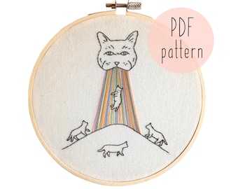 PDF版エイリアンキャット刺繍パターン｜猫の刺繍パターン｜刺繍パターンのダウンロード｜初心者向け刺繍