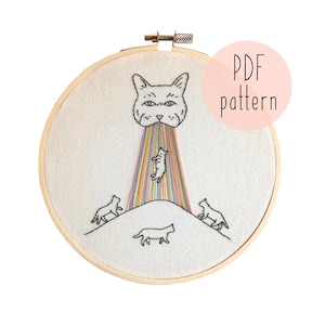 PDF Alien Cat embroidery pattern | Cat embroidery pattern | Embroidery pattern download | Embroidery for beginners