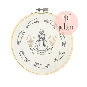 PDF Cat Lady embroidery pattern | Cat embroidery pattern | Embroidery pattern download | Embroidery for beginners