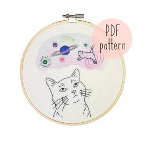 PDF Galaxy Cat embroidery pattern, Cat embroidery pattern, Embroidery pattern download, Embroidery for beginners