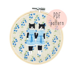 PDF The Shining Cats embroidery pattern, Cat embroidery pattern, Embroidery pattern download, Embroidery for beginners