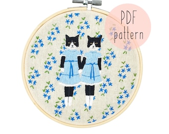 PDF Patrón de bordado The Shining Cats, Patrón de bordado de gatos, Descarga de patrón de bordado, Bordado para principiantes
