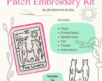 Tarot patch embroidery kit, cat embroidery kit, embroidery pattern, embroidery kit, tarot lovers