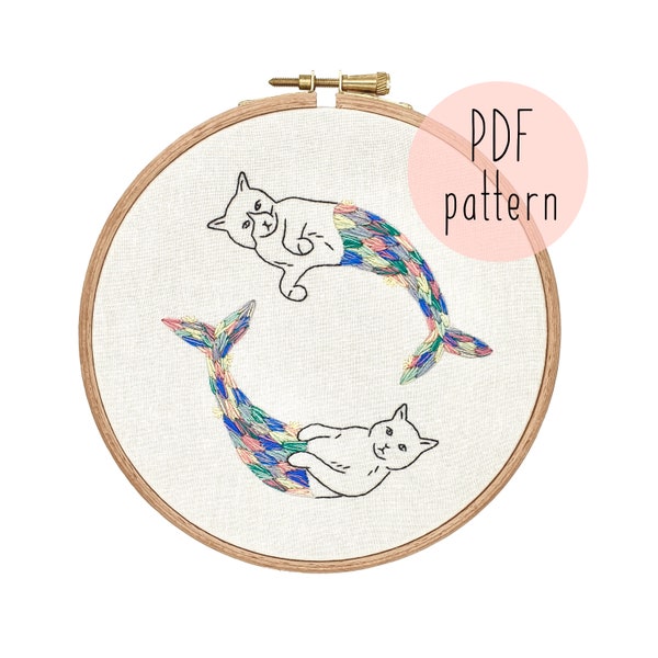 PDF Mercat embroidery pattern | Cat embroidery pattern | Embroidery pattern download | Embroidery for beginners