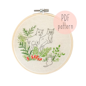 PDF Jurassic Cats embroidery pattern, Cat embroidery pattern   Embroidery pattern download,  Embroidery for beginners