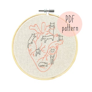 Cat Heart PDF embroidery pattern, Cat embroidery pattern, Embroidery pattern download, Embroidery for beginners