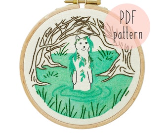 PDF スワンプキャット、猫の刺繍パターン、刺繍パターンのダウンロード、初心者向け刺繍