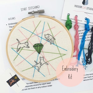 Cat Burglars embroidery kit, cat embroidery kit, embroidery pattern, embroidery kit, diy embroidery