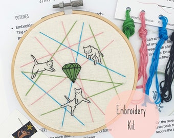 Cat Burglars embroidery kit, cat embroidery kit, embroidery pattern, embroidery kit, diy embroidery