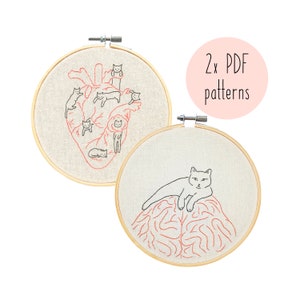 2 x PDF embroidery patterns, cat embroidery pattern, embroidery pattern download, embroidery for beginners, DIY embroidery craft