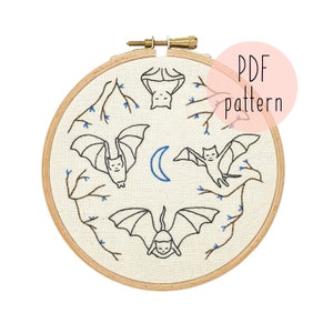 PDF Bat Cats embroidery pattern, Cat embroidery pattern, Embroidery pattern download, Embroidery for beginners, halloween embroidery