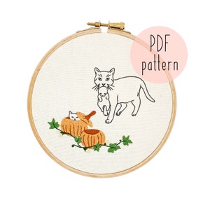 PDF Pumpkin Kittens embroidery pattern, Cat embroidery pattern, Embroidery pattern download, Embroidery for beginners