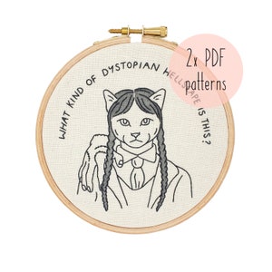 Wednesday Cat PDF embroidery pattern | Cat embroidery pattern | Embroidery pattern download | Wednesday Adams | Adams family