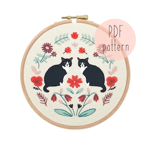 PDF Tuxedo cat embroidery pattern, kitty embroidery pattern, embroidery pattern download, embroidery for beginners