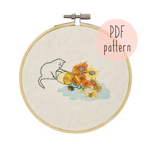 PDF Sunflowers (After the Cat) embroidery pattern, Cat embroidery pattern, Embroidery pattern download, Embroidery for beginners