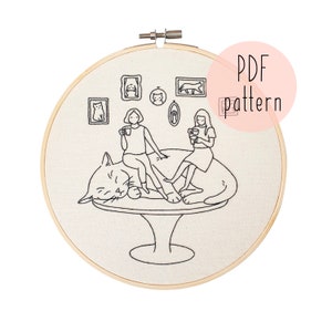 PDF Cat Café embroidery pattern, Cat embroidery pattern, Embroidery pattern download, Beginner embroidery