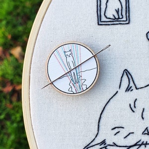 Needle minder, cat needle minder, embroidery supplies, embroidery accessory