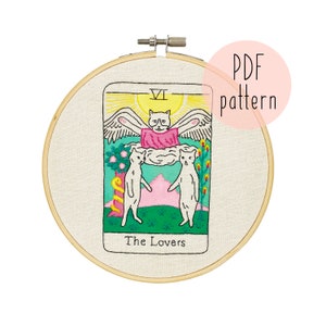 PDF The Lovers embroidery pattern, cat embroidery pattern, embroidery pattern download, embroidery for beginners, digital craft DIY