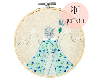 Ice Queen embroidery PDF pattern  | Cat embroidery pattern | Embroidery pattern download | Embroidery for beginners