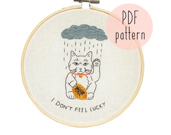 PDF Lucky Cat embroidery pattern | Cat embroidery pattern | Embroidery pattern download | Embroidery for beginners