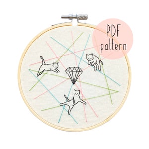 PDF Cat Burglars embroidery pattern | Cat embroidery pattern | Embroidery pattern download | Beginner embroidery