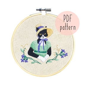 PDF Regency Cat embroidery pattern, Cat embroidery pattern, Embroidery pattern download, Embroidery for beginners, DIY embroidery