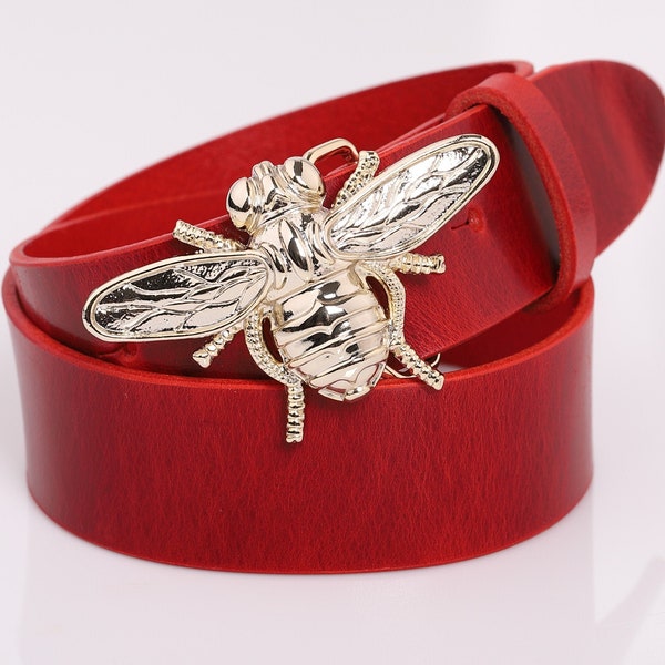 Red Natural Leather Belt for women