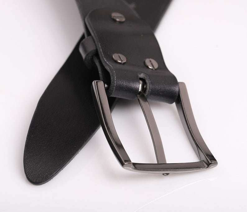 Black Natural Leather Classic Belt for men image 4