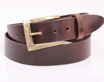 Dark Brown Natural Leather Classic Belt, Unisex