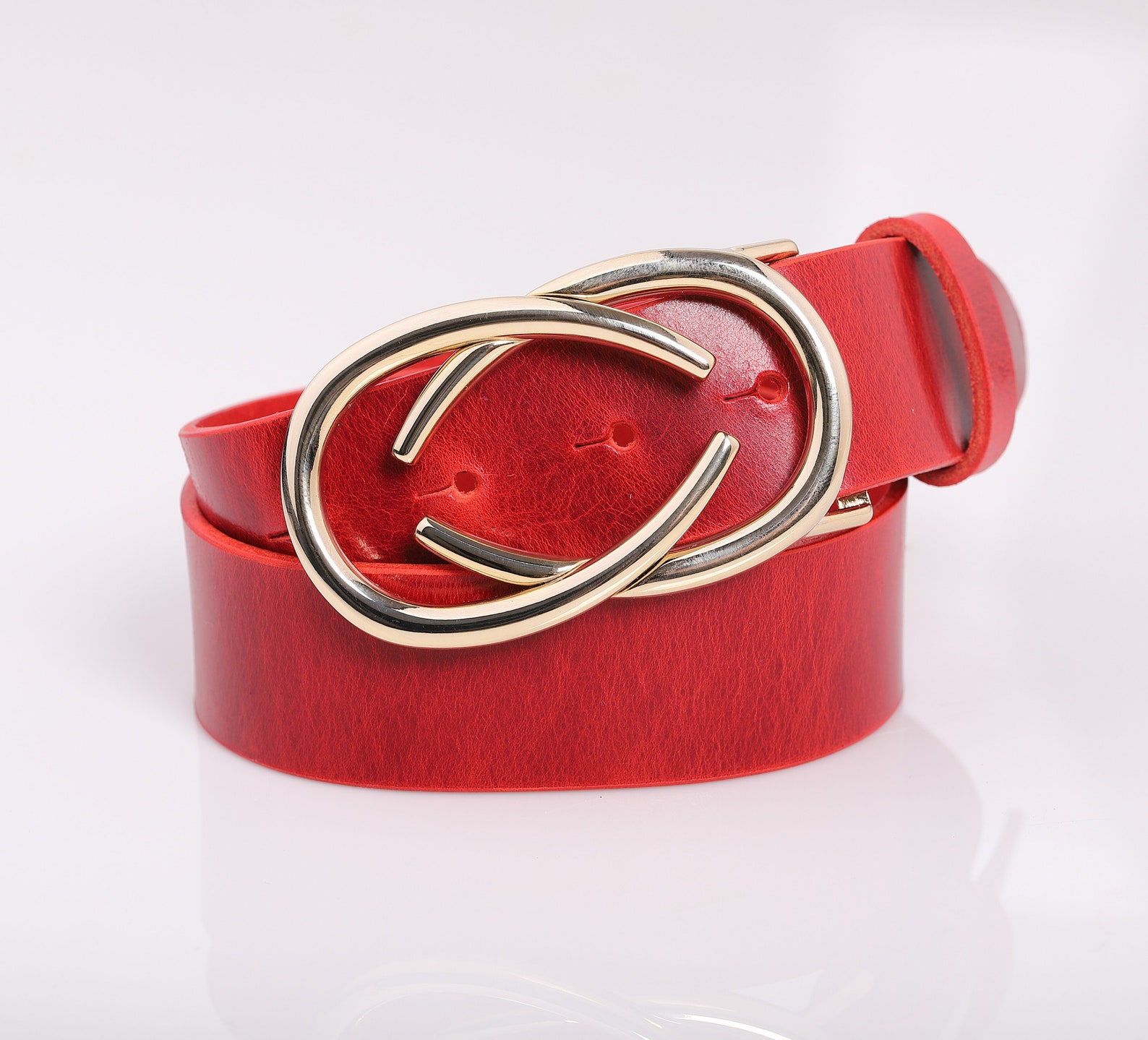 Red Premium Natural Leather Belt for Women Etsy