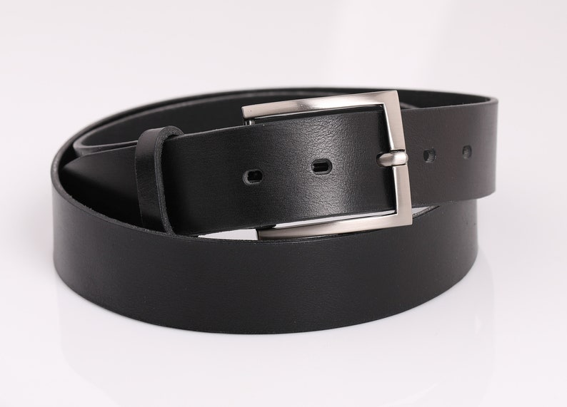 Black Natural Leather Classic Belt for men image 7