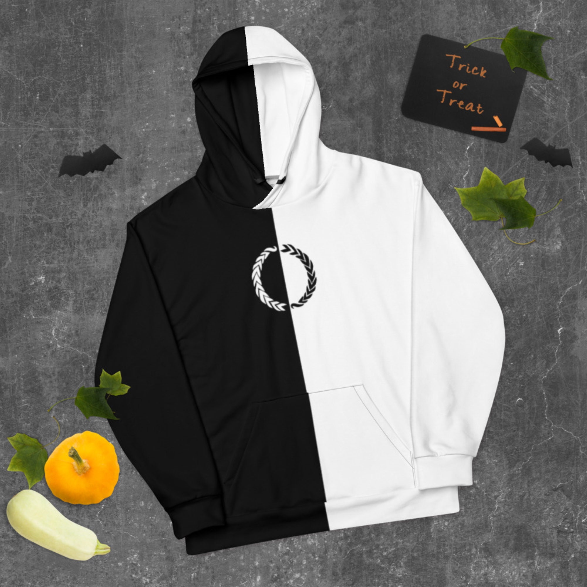 black white split hoodie