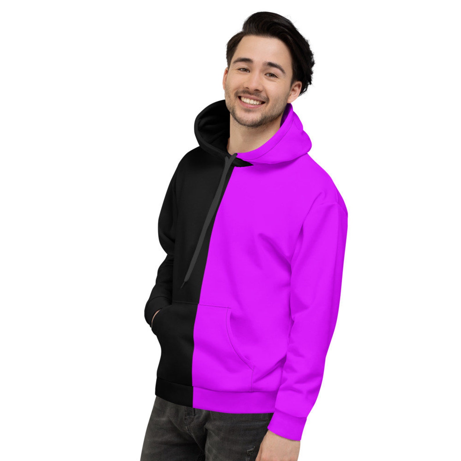 Color Split Black and Purple Hoodie Etsy