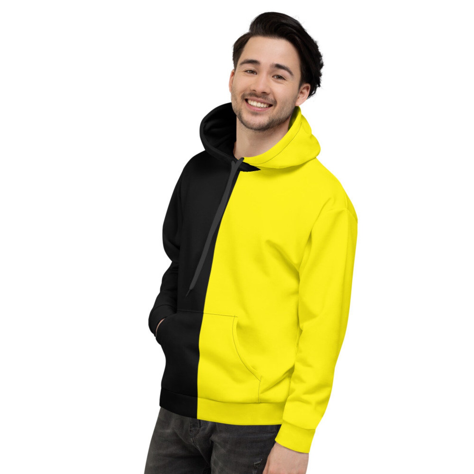 Color Split Black and Yellow Hoodie Etsy