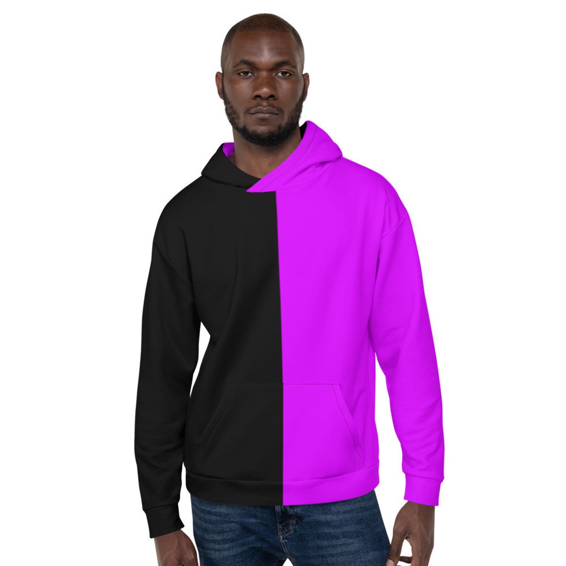 Color Split Black and Purple Hoodie Etsy