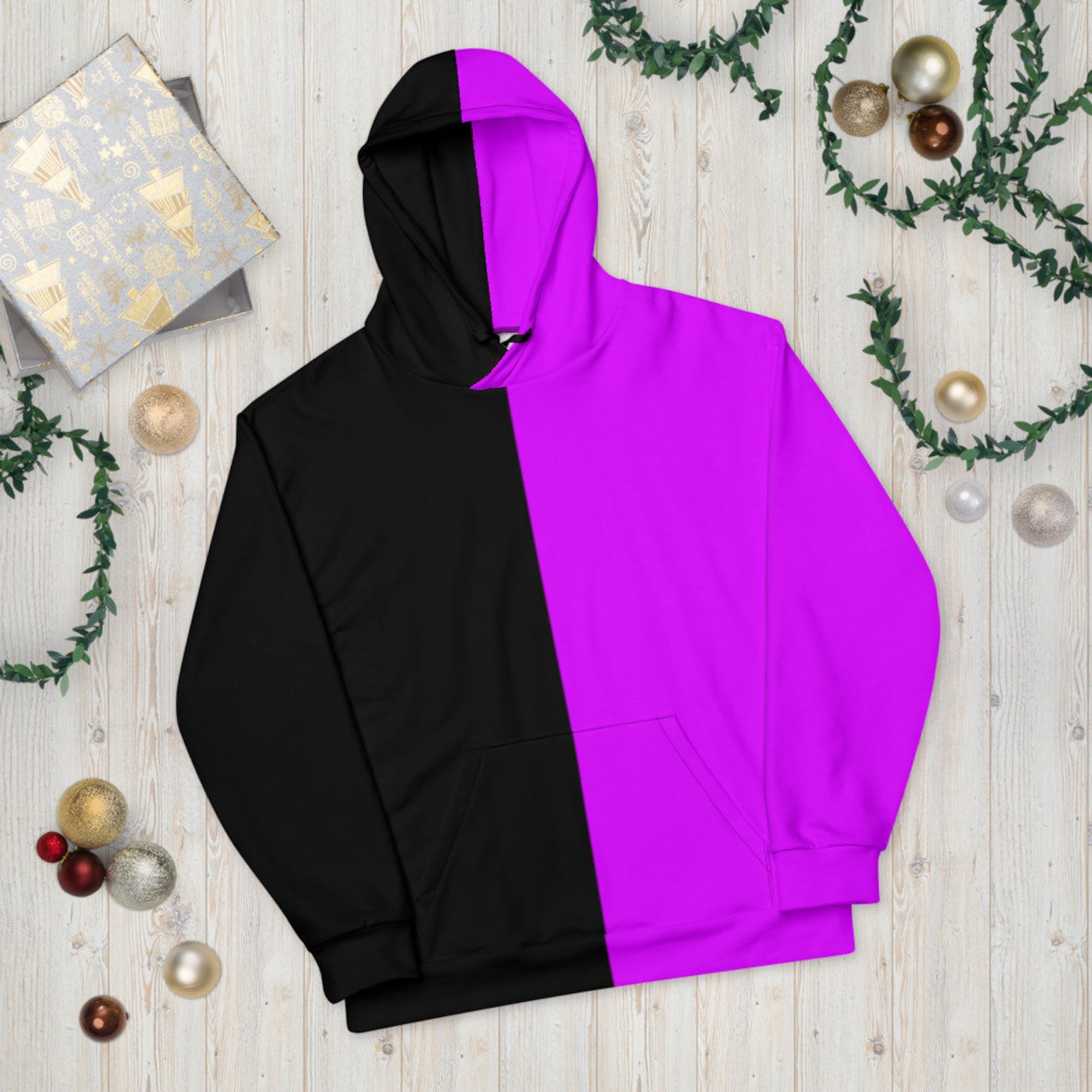 Color Split Black and Purple Hoodie Etsy