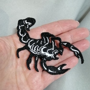 Embroidered scorpion patch on jeans, patches on jackets, cute patches, embroidered patches, sewn on back patches, embroidered irons