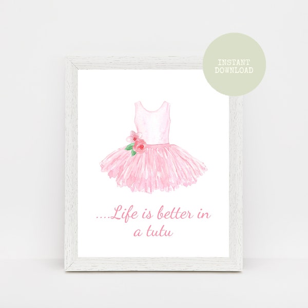 Ballet Tutu Watercolour Print, Girls Bedroom Wall Art Decor, 8x10 Printable Instant Download