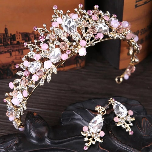 New white pink beads bridal crowns tiara bride headband crystal rhinestone diadem queen crown wedding hair accessories,Other New white pink beads bridal crowns tiara bride headband crystal rhinestone diadem queen crown wedding hair accessories,Other