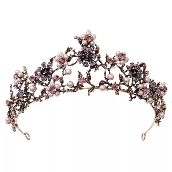 Purple tiara flower Crystal Bridal Crown Rhinestone, bridal tiara set,flower girl tiaras,prism tiaras,wedding tiara set,royal replica tiaras