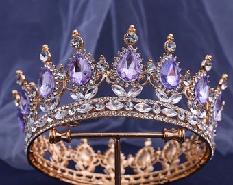 Reina púrpura Princesa Tiaras y coronas Tiara y corona de boda para novia, quinceañera, cumpleaños, graduación, desfile, fiesta, compromiso