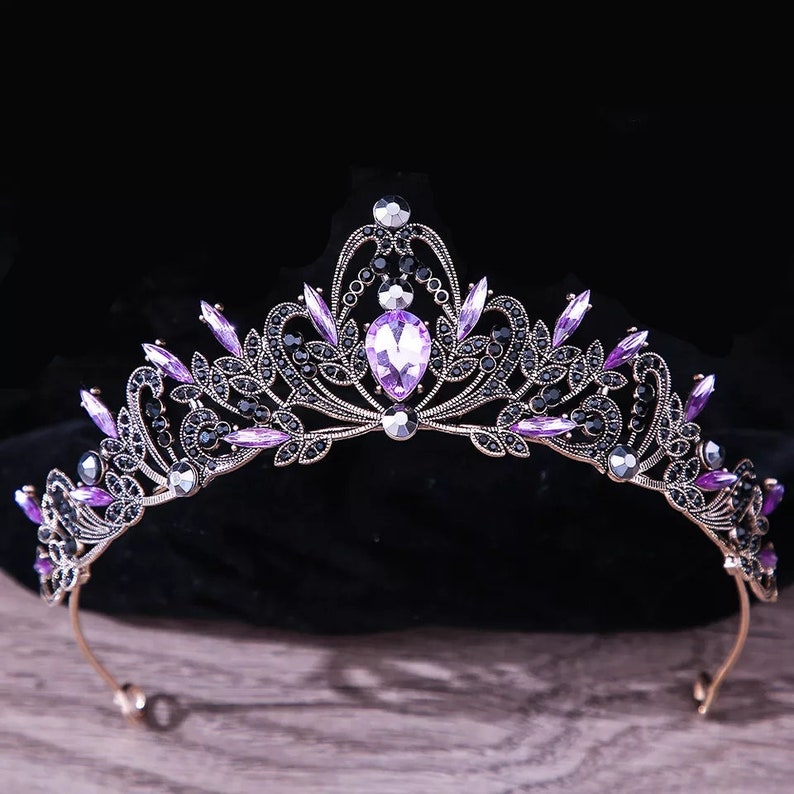 Purple Rhinestone Purple Crown Headband Wedding Bride Princess Etsy