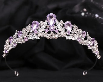 Corona púrpura para mujer, corona de reina del corazón, corona de reina real, tiara de princesa para tocado de novia, disfraz de regalo de cumpleaños