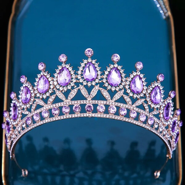 Purple Crystal Tiara Princess Hair Piece Wedding Tiara Wedding Crown Crystal Bridal Headband Crystal Headpiece queen tiara Crown