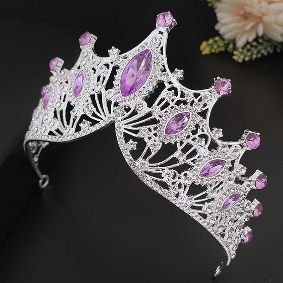 Purple pink tiara,Wedding Tiara, Bridal Crown, Wedding Crown, Bridal Tiara, Floral Bridal Headpiece,photo shoot tiara anniversary gift tiara