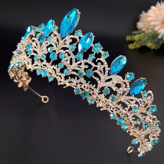 Blue tiara Tiara Crown Headband Wedding Bride Princess Queen Hair Tiara Birthday New Year Christmas,wedding Headpiece accessorie bridal veil